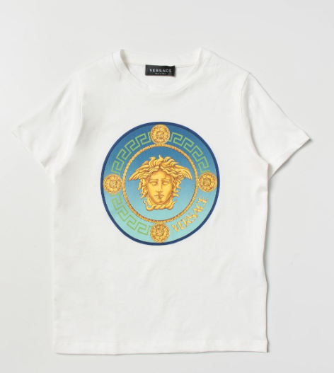 VERSACE KIDS 1000129 1A07317 KIDS T-SHIRT WHITE BLUE