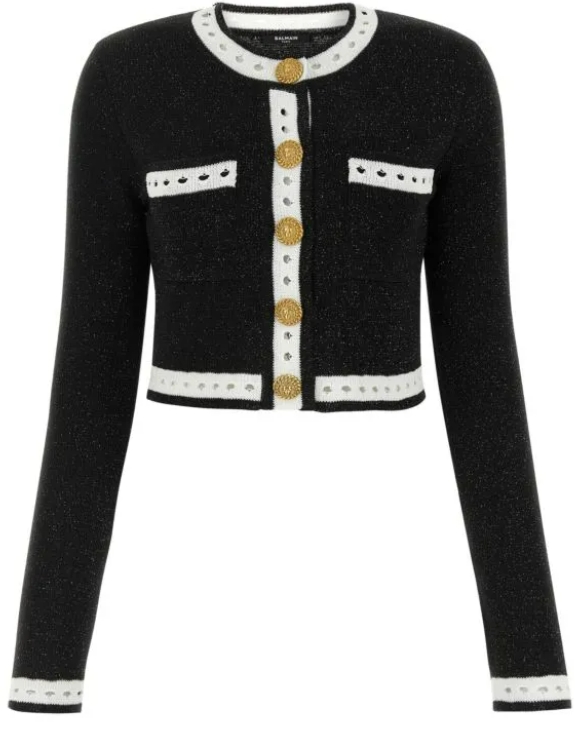 BALMAIN BF1KL101KE74 LACE KNIT CARDIGAN WOMEN'S JACKET 