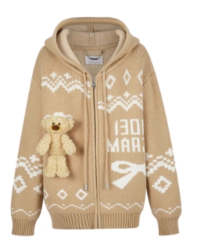 13DE MARZO 1572 Fair Isle Bear Zip Knit Hoodie