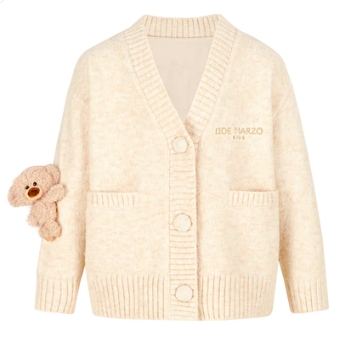 13DE MARZO KID'S BEAR KNIT CARDIGAN BEIGE