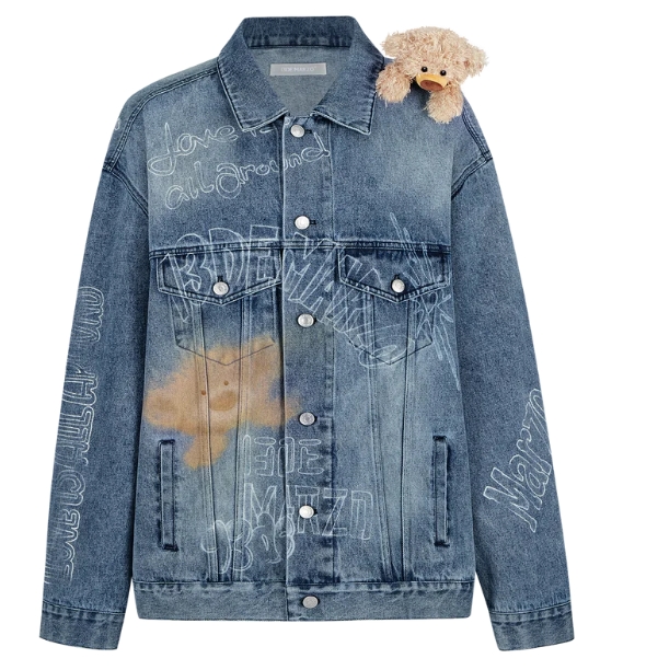 13DE MARZO MZ2502702 SLOGAN GRAFFITI DENIM JACKET BLUE