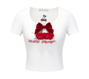 13DE MARZO 1755 BEAR CHERRY BOWKNOT TEE WHITE