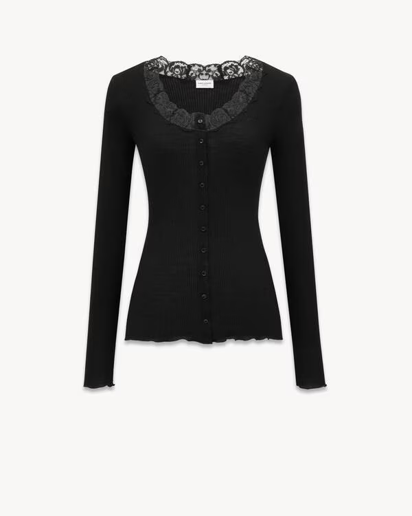 YSL SAINT LAURENT 800807Y37SN 1000 WOMEN'S CARDIGAN BLACK HK
