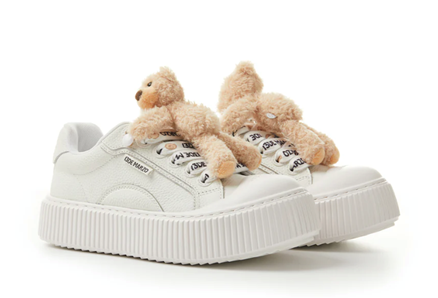 13DE MARZO BEAR LOGO LACE PLATFORM SHOES WHITE