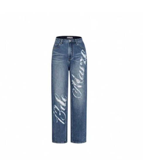 13DE MARZO DISTRESSED LOGO DECORATED JEANS BLUE