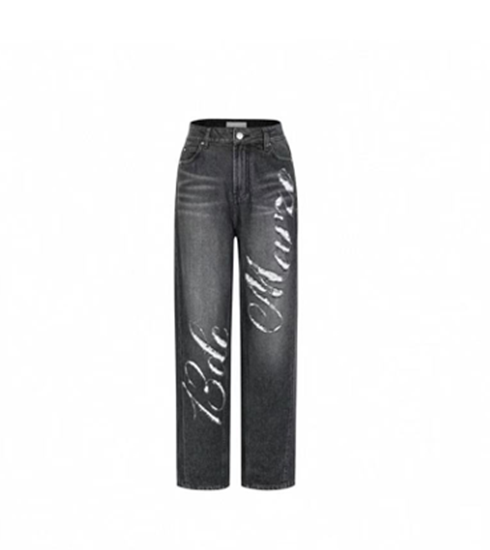 13DE MARZO DISTRESSED LOGO DECORATED JEANS BLACK