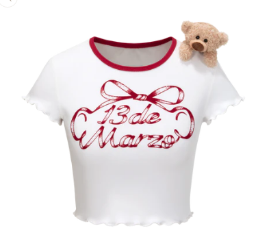 13DE MARZO RIBBON COLLAR CROPPED TOP WHITE