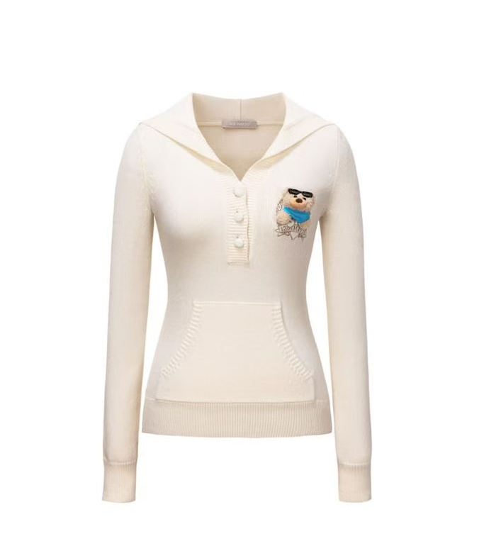 13DE MARZO BEAR KNIT FIT HOODIE BEIGE