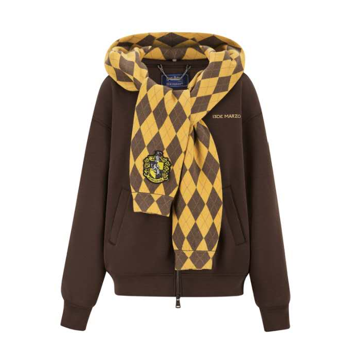13DE MARZO 2116 HOGWARTS FOUR  HOUSES BEAR ZIPPER HOODIE HUFFLEPUFF BROWN
