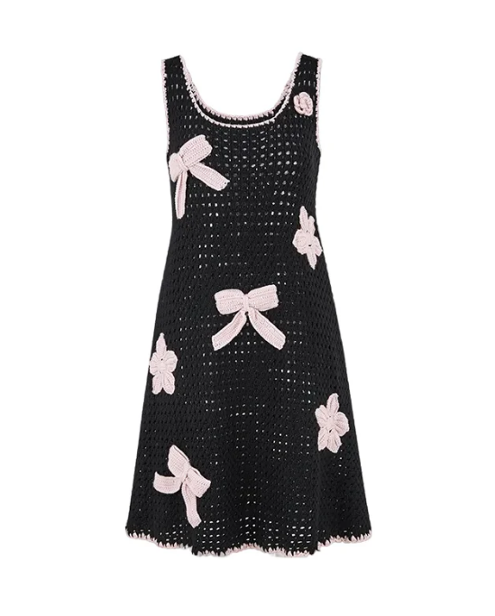 13DE MARZO MZ2600301 CROCHET STYLE KNITTED DRESS BLACK