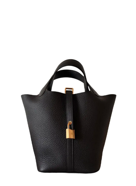 HERMES PICOTIN 18 BORSA SECCHIELLO NERO FIBBIA ORO 