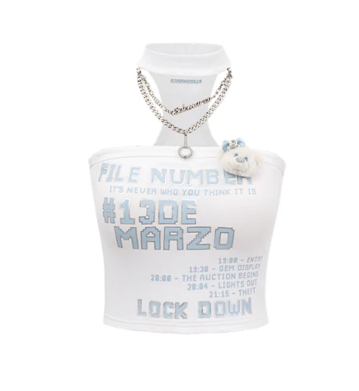 13DE MARZO MZ2603601 SILVER FOIL CHAIN PRINT BUSTIER TOP WHITE
