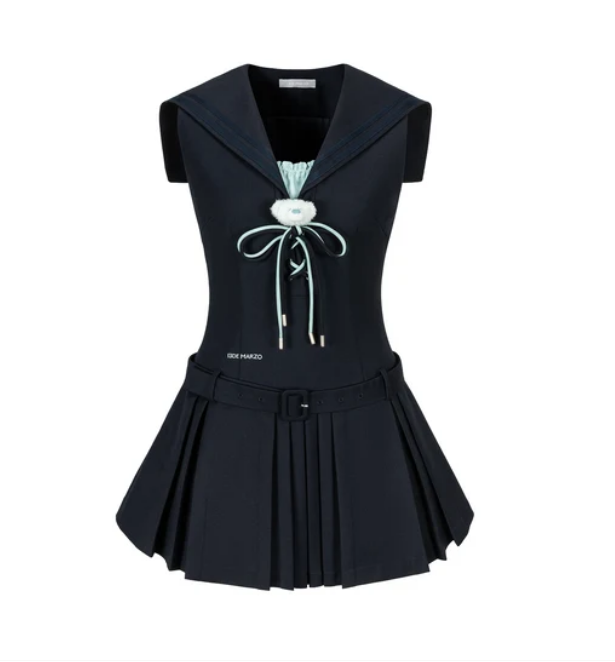 13DE MARZO MZ2610801 SAILOR COLLAR DRESS TWO PIECE SET NAVY BLUE