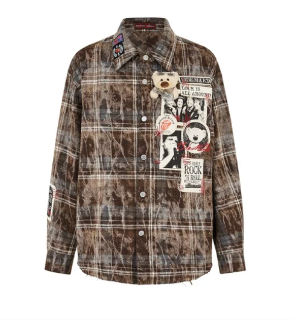 13DE MARZO MZ2611501 ROLLING STONES DISTRESSED APPLIQUE OVERSHIRT BROWN