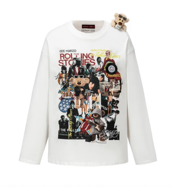 13DE MARZO MZ2611902 ROLLING STONES PRINT SLEEVE T-SHIRT WHITE
