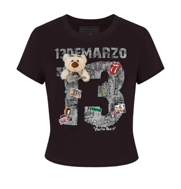 13DE MARZO MZ2612801 ROLLING STONES CROPPED DISTRESSED TEE BLACK
