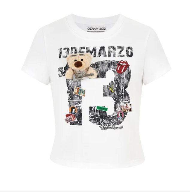 13DE MARZO MZ2612802 ROLLING STONES CROPPED DISTRESSED TEE WHITE