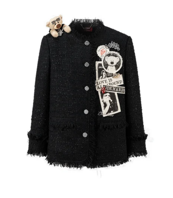 13DE MARZO MZ2612301 ROLLING STONES BADGE TWEED JACKET BLACK