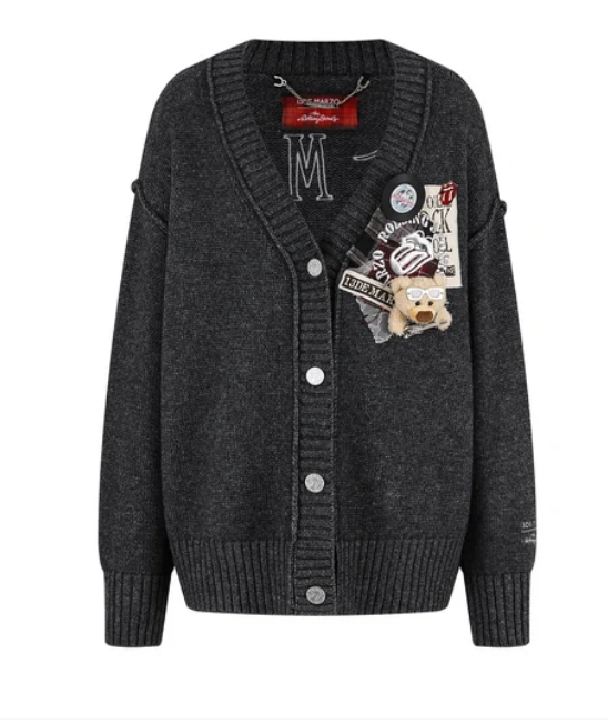 13DE MARZO MZ2612601 ROLLING STONES APPLIQUE CARDIGAN BLACK