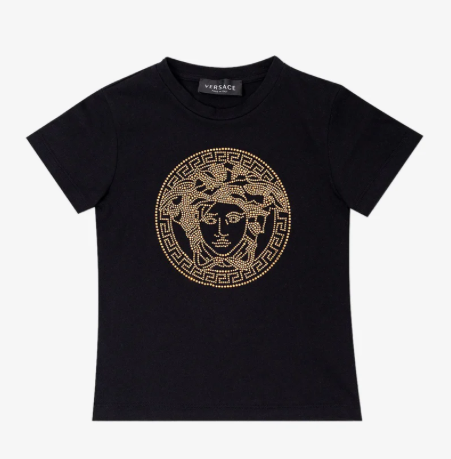 VERSACE KIDS 1000052 1A04790 KIDS BLACK T-SHIRT (8A-14A)