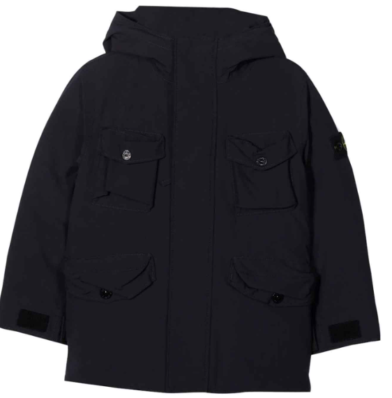 STONE ISLAND KIDS 771640234 V0020 NAVY BLUE HOODED DOWN COAT 8Y