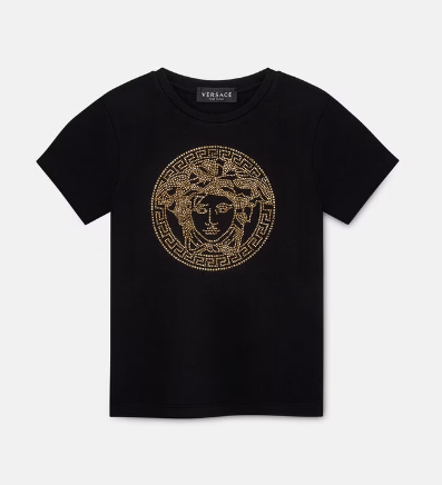 VERSACE KIDS 1000052 1A04790 KIDS BLACK T-SHIRT 6A