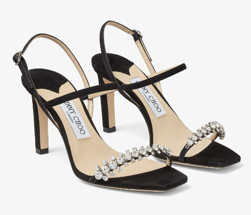 JIMMY CHOO MEIRA85 SIW WOMAN SANDALS BLACK/CRYSTAL