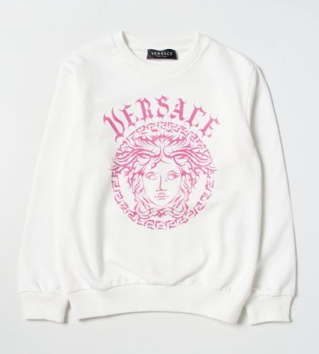 VERSACE KIDS 1000349 1A07382 KIDS SWEATSHIRT WHITE  FUCXIA LOGO