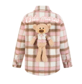 13DE MARZO Bear Tweed Plaid Shirt PINK