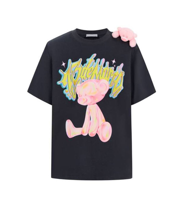 13DE MARZO MZ2507601 ILLUSTRATED COLOURFUL BEAR T-SHIRT DARK GREY