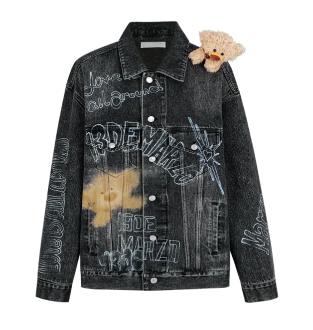 13DE MARZO 1753 SLOGAN GRAFFITI DENIM JACKET BLACK