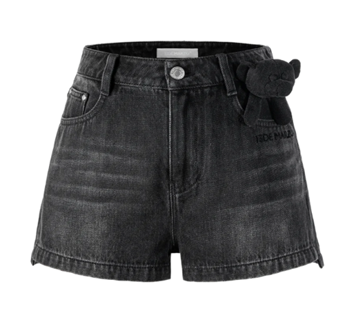 13DE MARZO 1865 DENIM FRAYED EMBROIDERED SHORTS DARK GREY