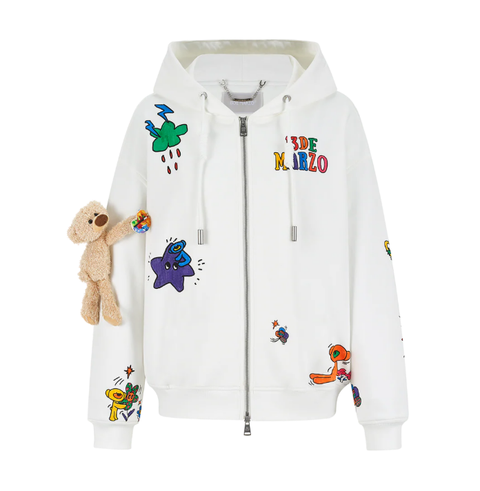 13DE MARZO DIY COLOUR-FILL ZIPPED HOODIE WHITE