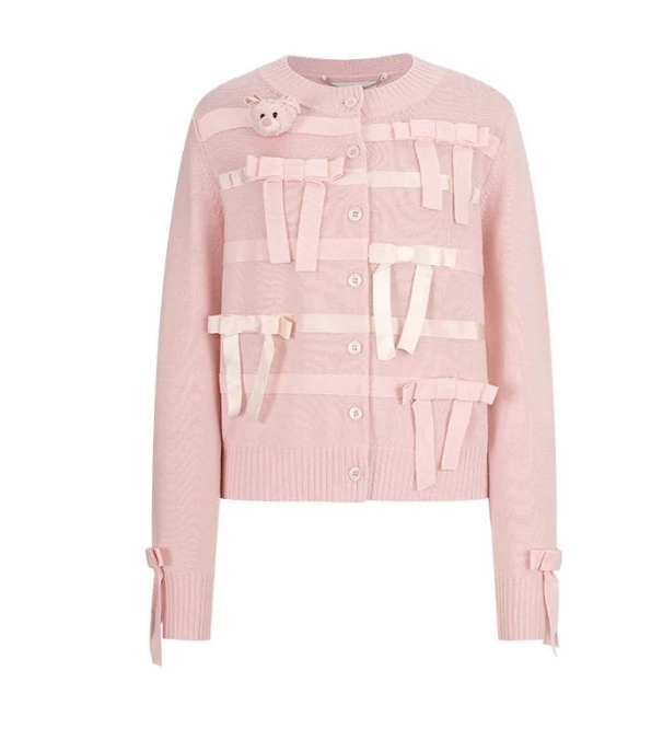13DE MARZO MZ2600201 BOW DETAIL KNITTED CARDIGAN PINK