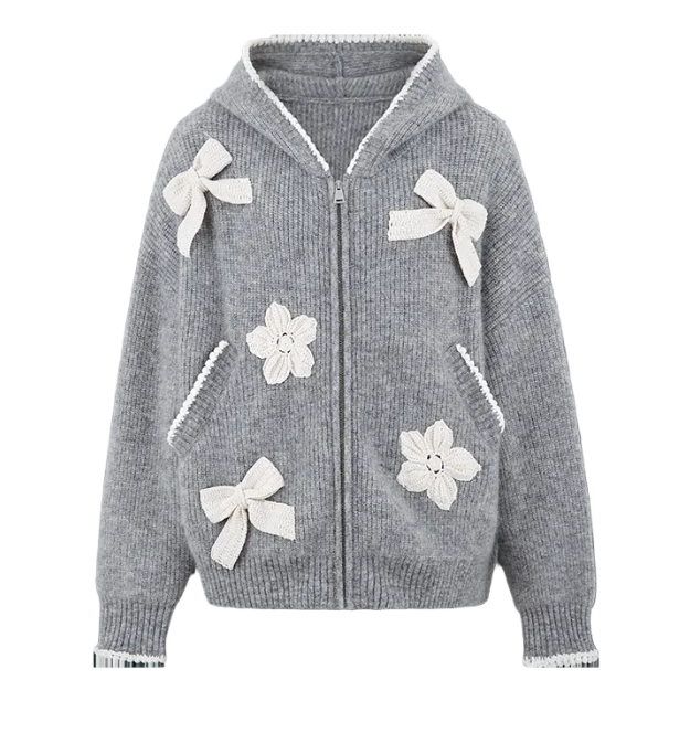 13DE MARZO MZ2600401 CROCHET TRIMMED KNITTED HOODIE GREY