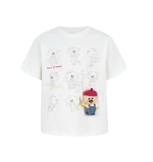 13DE MARZO KID'S MZ2606201 BABYBEAR LITTLE PAINTER SKETCH T-SHIRT WHITE