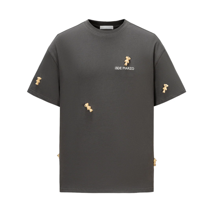 13DE MARZO MZ2606401 MINI FLOCKED BEAR T-SHIRT DARK GREY