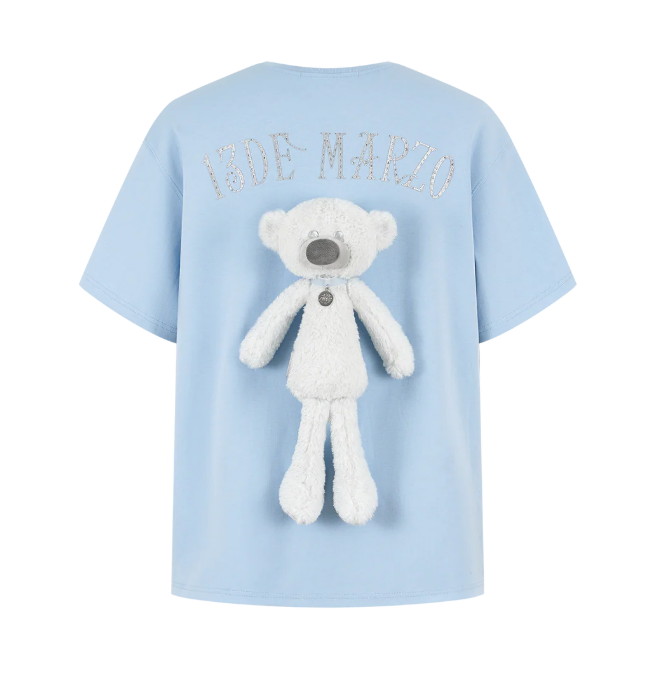 13DE MARZO MZ2607102 SHIMMER LOGO PRINT BEAR T-SHIRT BLUE