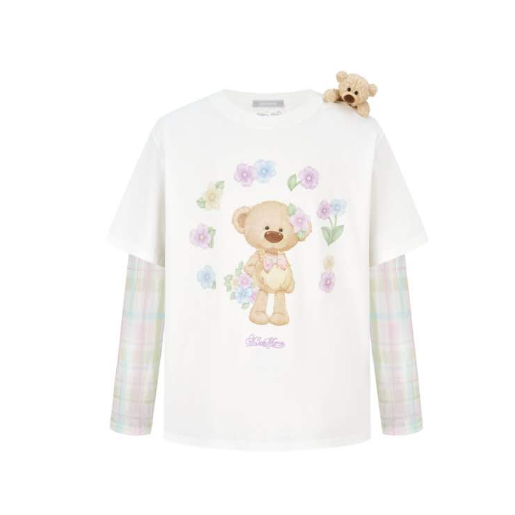13DE MARZO MZ2607301 FLORAL APPLIQUE STYLE LONG SLEEVE T-SHIRT WHITE