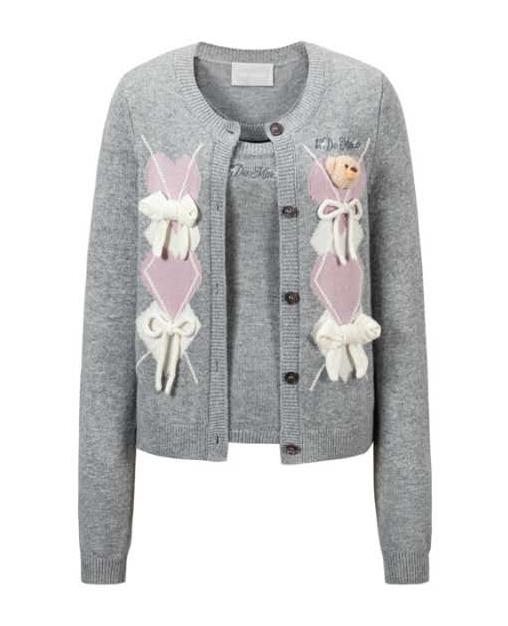 13DE MARZO MZ2609402 BOW BEAR KNIT CARDIGAN VEST GREY