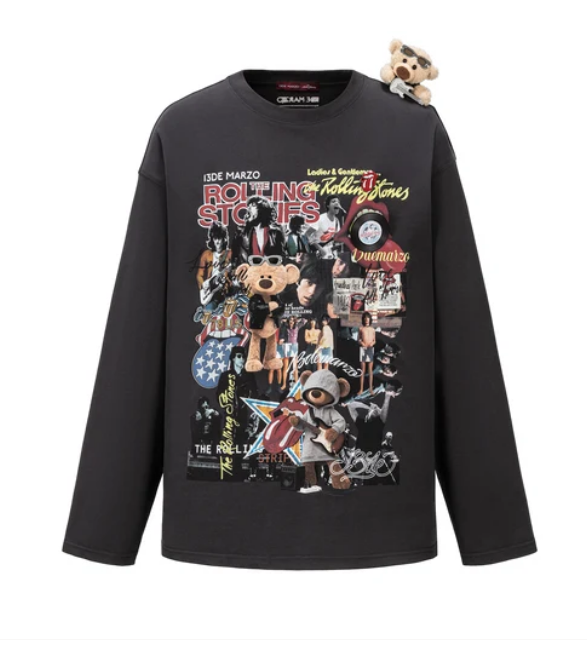 13DE MARZO MZ2611901 ROLLING STONES PRINT SLEEVE T-SHIRT BLACK