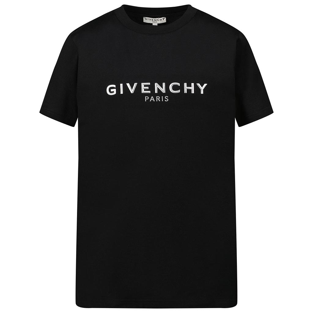 GIVENCHY T-SHIRT NERO LOGO ARGENTO H25247
