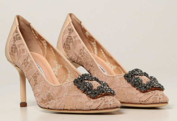 MANOLO BLAHNIK HANGISI LACE 9XX 0696 0018 ROSA NUD 7CM