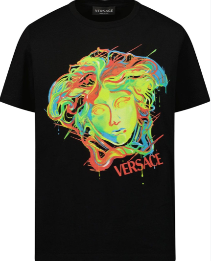 VERSACE KIDS 1000129 1A02100 MEDUSA PRINT T-SHIRT BLACK